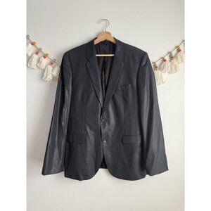 Hugo Boss Satin Virgin Wool Single Breasted Structured Blazer Black Formal 44R
